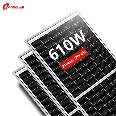 Amosolar 580W 590W 600W 610W Panneau solaire à demi-coupe avec verre trempé à faible teneur en fer de 3,2 mm