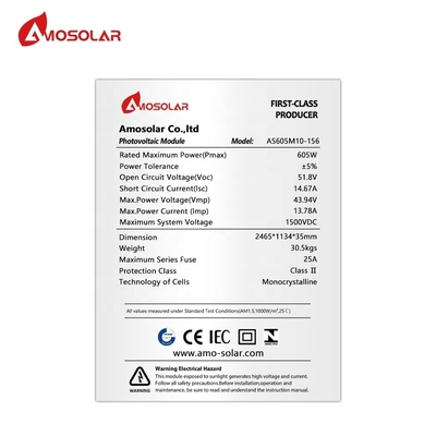Panneau solaire à demi-cellules amosolar PERC de catégorie A 590 Watt 595 Watt 600 Watt pour les commandes OEM