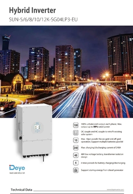 Stock Deye Inverseur solaire hybride à phase unique 3 kW 12 kW 8000 watts 99,90% Efficacité de l'inverseur