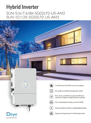 Stock Deye Inverseur solaire hybride à phase unique 3 kW 12 kW 8000 watts 99,90% Efficacité de l'inverseur