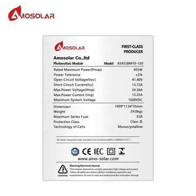 Panneau solaire monocristallin Amosolar 440W 450W 460W 1000W avec boîte de jonction IP68