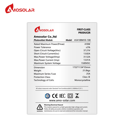 Panneau solaire à demi-cellule monocristallin 410W Amosolar PERC 400 watts Module photovoltaïque tout noir