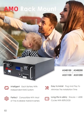 5kwh 10kwh 15kwh Batteries au lithium de stockage d'énergie domestique avec une capacité de 100Ah