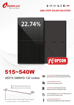 Panneaux solaires de catégorie A Modules solaires photovoltaïques mono de 182 mm pour l'électricité domestique N-TYPE 515W 540W
