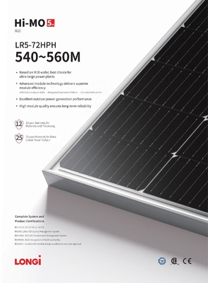 Longi Himo 5 Explorer LR5 72HGD 585W 590W 600W Panneaux solaires bifaciaux pour les normes
