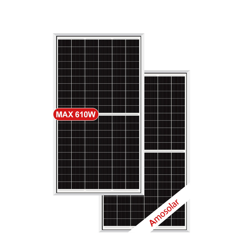 Amosolar 580W 590W 600W 610W Panneau solaire à demi-coupe avec verre trempé à faible teneur en fer de 3,2 mm